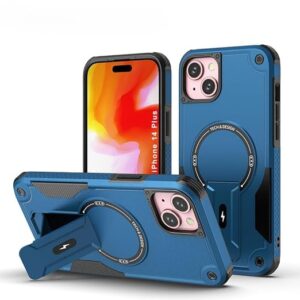 Back Cover for iPhone 14 Plus with Portable Kickstand | Mag-Safe Compatible Magnetic Case | Shockproof Military Grade Protection | Rugged Armor Design Phone Cover – Blue