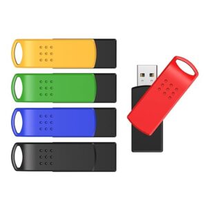 16GB USB Flash Drive 5 Pack Swivel USB Stick Memory Stick for PC, Laptop, Team Use, Document Photo Storage – Green, Red, Black, Blue, Yellow