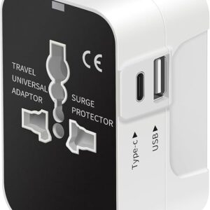 Universal Travel Adapter - Type C USB-C, 3-in-1 Universal Adapter Plug, Travel Accessory With 1 USB-C, 2.4A, All-In-One For Phone, Laptop, Mobile, Tablet-White