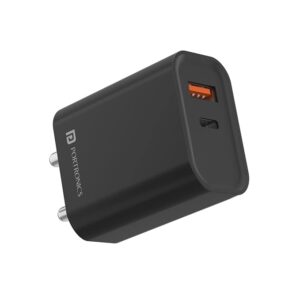 Adapto 45 22.5 W Mobile Charger Adapter with Dual Port (USB A + PD Type C), Fast Charging, Short Circuit Protection, Wide Compatibility (Black)