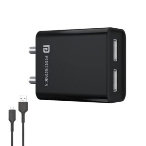 Adapto 66 2.4A 12w Dual USB Port 5V/2.4A Wall Charger,Comes with 1M Micro USB Cable, USB Wall Charger Adapter for Smartphone (Black)