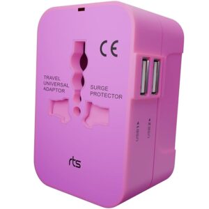 USB Universal Travel Adapter International All in One Worldwide Travel Multi Plug Converter Adapter, Wall Charger with Build in Dual USB Charger with Multi Type Power Outlet for US EU UK AUS Asia-Pink