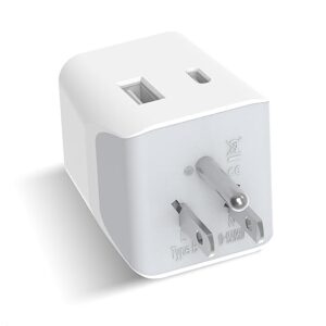 Travel Adapter India to USA Converter Plug - 3 in 1 for Canada & More - Type B - 1 USB, 1 USB-C - CE Certified - RoHS Compliant - White - 1 Pack