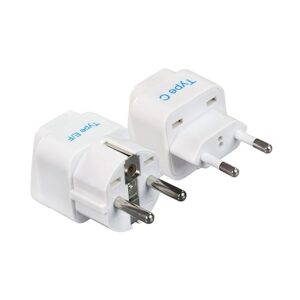 European Travel Plug Adapter - Light Weight, Schuko Type E/F - Ultra Compact - India to Most of Europe - CE Certified - RoHS Compliant (EU-2SET)