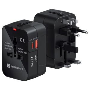 Juicemate Universal Travel Adapter with 20W Type C PD & 18W USB-A Output Port, All in One International Travel Fast Charging Adapter, Suitable for 200+ Countries US,UK,EU,AUS,Etc(Black)