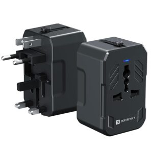 Juicemate 4 Universal Travel Adapter with 20W Type C PD & 18W USB-A Output Port, All in One International Travel Fast Charging Adapter, Suitable for 200+ Countries US,UK,EU,AUS,Etc(Black-002)