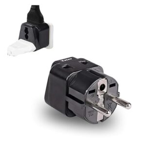 India Europe Travel Adapter, India to Europe (Schuko) Plug, Type E/F European Plug Adapter - 2 in 1 - Perfect for Laptop, Camera Charger and More - CE, RoHS - Black - 5 Years Warranty