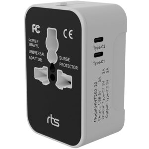 2 Type C + 1 USB Plug Universal Travel Adapter, International All in One Worldwide Travel Power Plug Adapter Suitable for 200+ Countries Wall Charger for USA EU UK AUS European Cell Phone Laptop