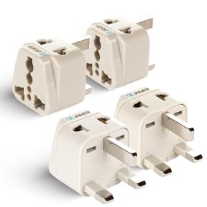 India to UK, UAE, Hong Kong & More (Type G) Travel Adapter Plug - 2 in 1 - CE Certified - RoHS Compliant - 4 Pack - White Color (DB-7-4PK)