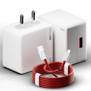 80W SUPERVOOC Charger | 80W Warp/Dash/Supervooc Adapter with Type C Dash Cable Compatible 13/13R/12/12R/11/11R/10/10 Pro/9/9 Pro/ 9R/ 8/ 8T/7/Nord/CE 3 & Other Devices