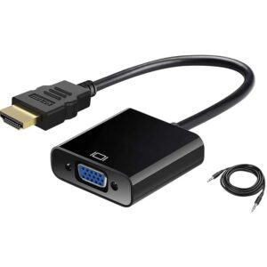 HDMI to VGA Gold Plated High-Speed 1080P Active HDTV HDMI to VGA Adapter Converter Male to Female with Audio and Micro USB Charging Cable, (Black)