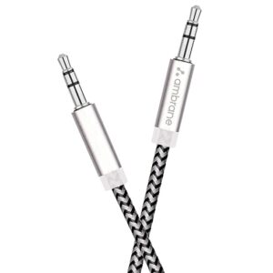 Unbreakable 3.5mm Male to Male AUX Stereo Audio Cable for Smartphone, 1.5 Meter (5 Feet) - (ABCAX-10, Black & Grey)