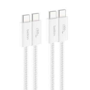 Braided USB-C to USB-C Cable - Pack of 2 | 60W | PD Compatible | iPhone 15/16/iPad/MacBook/Various Windows, Galaxy, Pixel | 1.5 Meter | White