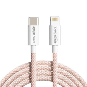 Nylon Braided USB-C to Lightning Cable Cord, MFi Certified Charger for Apple iPhone 14, 13, 12,11, X, 8, 7, 6, 5, iPad Air, Pro, Mini, iPad | Salmon Pink, 1.02 meter