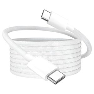 60W USB C TO C Nylon Braided Cable with MFI-Certified Pd Fast Charging Cable Compatible For Iphone 15 & 16 Series,Other Type-C Devices-Durable&High-Speed,White