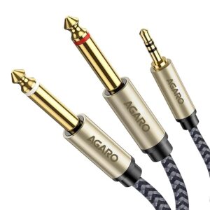 3.5 mm 1/8 TRS to Dual 6.35 mm 1/4 TS Mono Breakout Cable Y Spitter Stereo Cord Adapter Compatible, 2 meters, grey