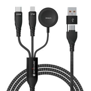100W 3-in-2 USB C Cable, Type C PD for Phone,Laptop, iWatch charger cable, Multi Charging Cable,Travel Essentials,Compatible for iWatch,iPhone, Samsung,& more [4FT]
