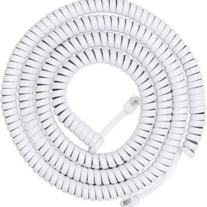 Telephone Phone Handset Cable Cord, 6.5Ft Uncoiled / 1Ft Coiled, Landline Phone 4P4CPure-Copper Coiled Curly Cord Male to Male RJ9/RJ10 Cable, Telephone Accessory, Pack 1