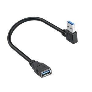 15CM USB 3.0 Extension Cable Type A Male to Female High-Speed Connection, Extension Cable Convertor Adapter Extender Cord Right Angle 90 Degree for Laptop, PC - Black