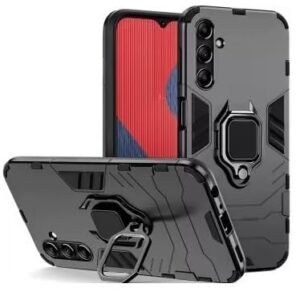 Back Cover Case | Dual Layer Armor Defender Full Body Protective + Hybrid Ring Holder & Kickstand Back Case for Samsung Galaxy M35 5G - Black