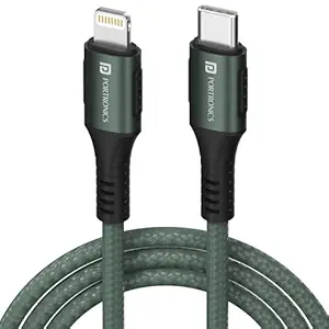 Konnect CL 20W POR-1067 Type-C to 8 Pin USB 1.2M Cable With Power Delivery & 3A Quick Charge Support, Nylon Braided For All Type-C and 8 Pin Devices, Green
