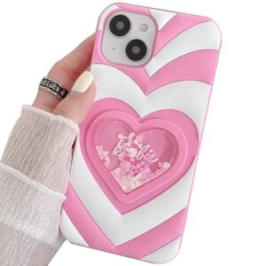 Designed for iPhone 15 Plus Cover with Luxury Heart Cartoon Design Soft Silicone Aesthetic Women Teen Girls Back Cover Cases for iPhone 15 Plus (Pink)