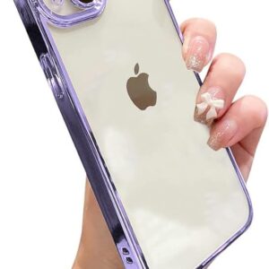 Transparent Case Compatible with iPhone 13 (6.1 inch), Luxury Electroplated Soft Edge Bumper Case, Full Camera Protection & Shockproof Case Cover (Purple)
