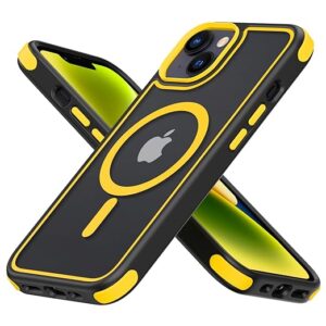 iPhone 14 Case/iPhone 13 Case, Compatible with MagSafe, Crystal Clear Case w/Magnetic Ring, Multicolor Protective Shockproof Bumpers, Not Yellowing Slim Cover for Men Women - Black/Yellow
