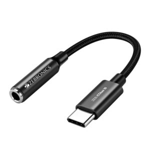 ZEBRONICS CTAux10 Type C to 3.5mm Converter, Built-in DAC Chip, Supports Mic & Audio, Metal Body, Braided Cable, for iPhone 16 series, 15 series, Samsung, Android & Type C...