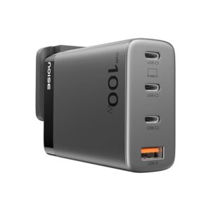 Power Series 100W GaN Charger: Fast Charging Adapter, 4 Ports (3 USB-C + 1 USB-A), Globally Compatible, iPhone 0 to 50% in 27mins, Supports All iPhones, Android Phones, Laptops, Macbooks (Black)