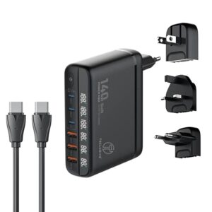 140W Gan Super Fast Charging 6 Ports USB Type C Charger with Display Compatible for iPhone